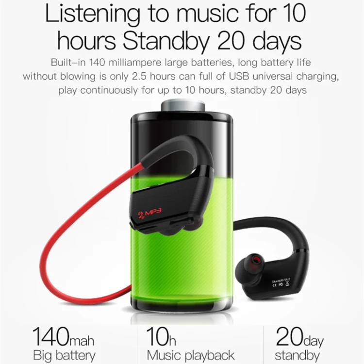 J2 Bluetooth 4.2 Binaural Hanging Type Wireless Sports Bluetooth Earphone, Built-in Memory (Red) - Image 6