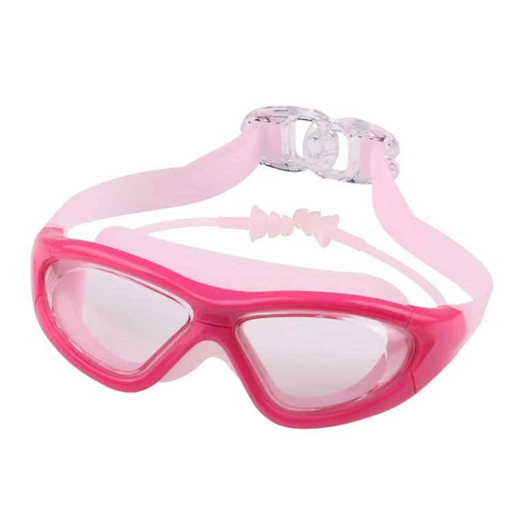 J8150 Eye Protection Flat Light Adult waterproof Anti-fog Big Frame Swimming Goggles with Earplugs(Transparent Pink) - Image 2