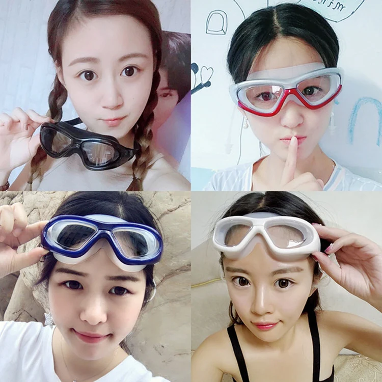 J8150 Eye Protection Flat Light Adult waterproof Anti-fog Big Frame Swimming Goggles with Earplugs(Transparent White) - Image 3