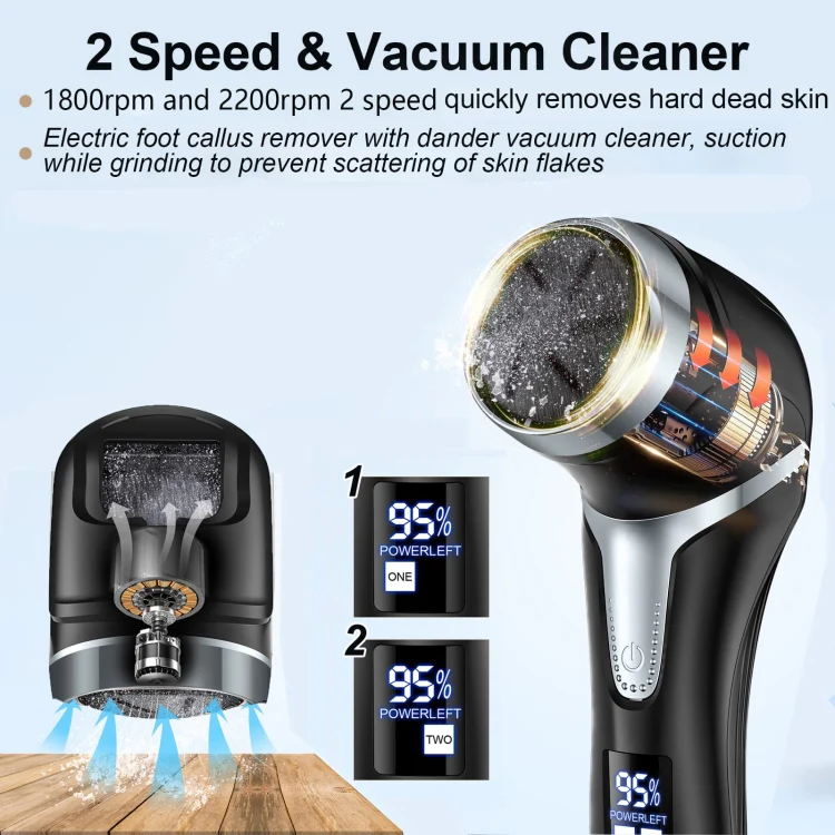 JD-510 Rechargeable Electric Foot Callus Remover with Vacuum Cleaner White - Image 3