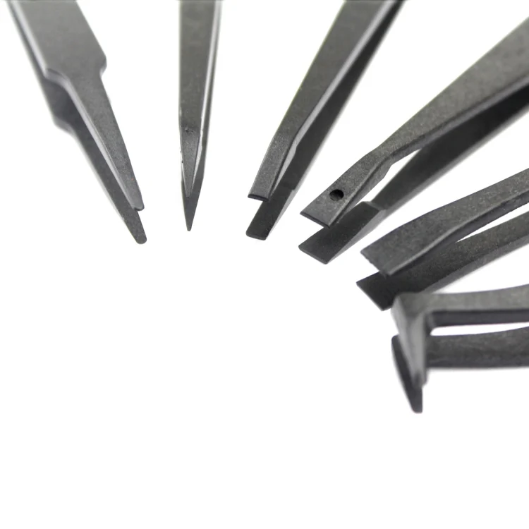 JF-S6in1 6 in 1 Anti-static Carbon Fiber Straight and Curved Tip Tweezers(Black) - Image 4