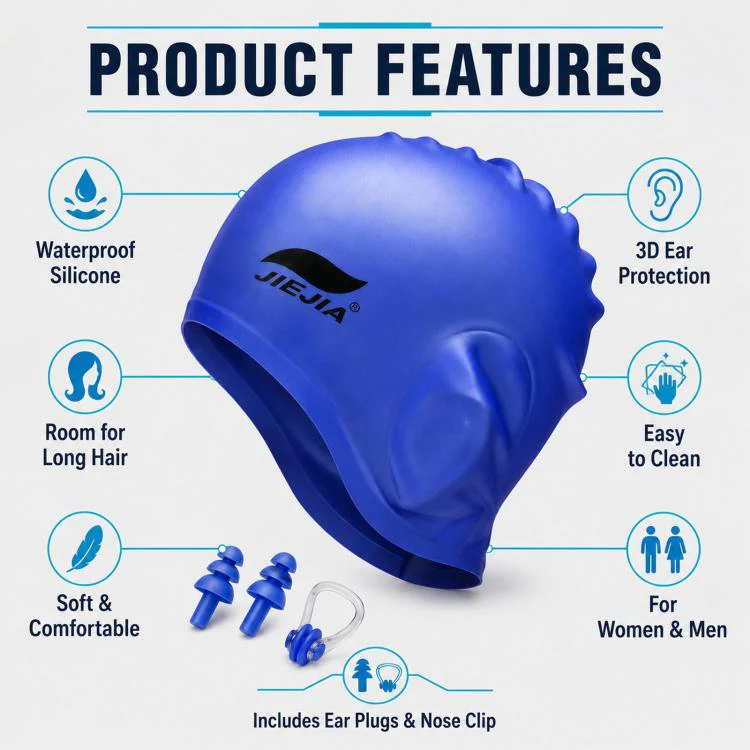 JIEJIA Swimming Silicone Ear-Protecting Swimming Cap With Earplugs And Nose Clip(Pink) - Image 4