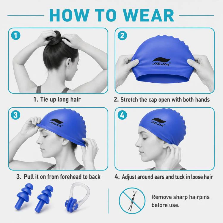JIEJIA Swimming Silicone Ear-Protecting Swimming Cap With Earplugs And Nose Clip(Pink) - Image 7