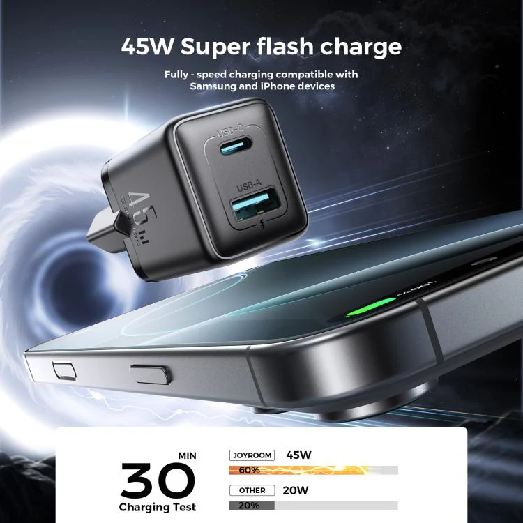 JOYROOM JR-TG8 45W USB and Type-C Dual Interface GaN Fast Charger, Plug:EU Plug(Black) - Image 3