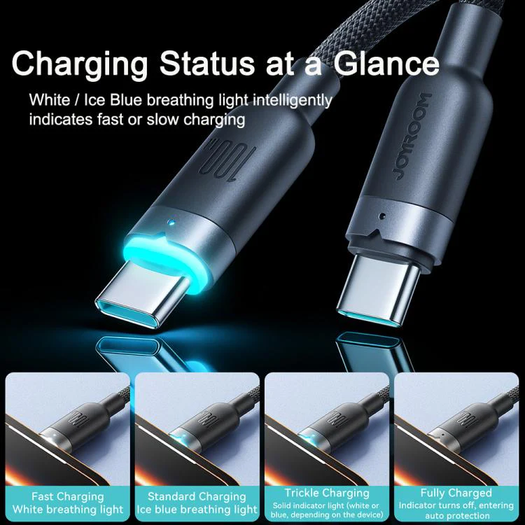 JOYROOM S-A63 StarWay Series 1.2m 100W Type-C to Type-C Auto Power-Off Fast Charging Data Cable(Black) - Image 5