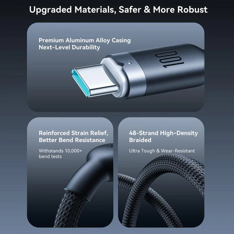 JOYROOM S-A63 StarWay Series 1.2m 100W Type-C to Type-C Auto Power-Off Fast Charging Data Cable(Black) - Image 6