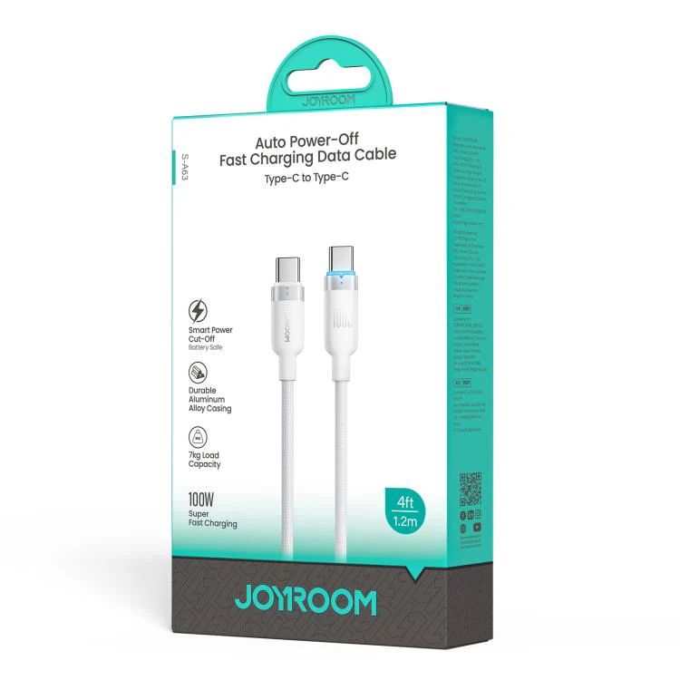 JOYROOM S-A63 StarWay Series 1.2m 100W Type-C to Type-C Auto Power-Off Fast Charging Data Cable(White) - Image 2