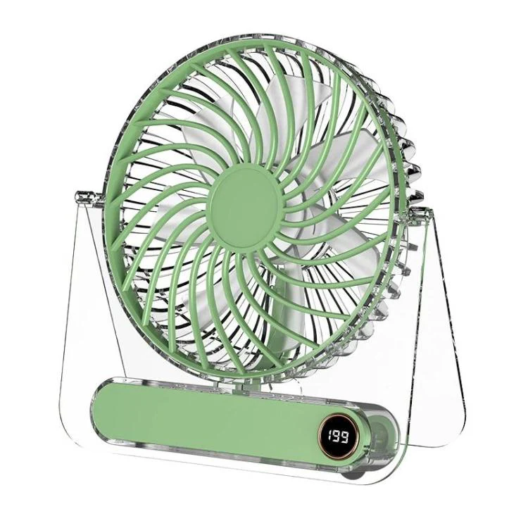 JP-08 Ultra-Thin Desktop Mini Fan Quiet Transparent Digital Display Fan For Office Desk(Green)