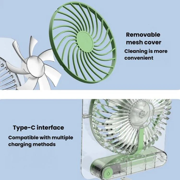 JP-08 Ultra-Thin Desktop Mini Fan Quiet Transparent Digital Display Fan For Office Desk(Green) - Image 12