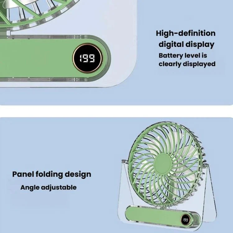 JP-08 Ultra-Thin Desktop Mini Fan Quiet Transparent Digital Display Fan For Office Desk(Green) - Image 13