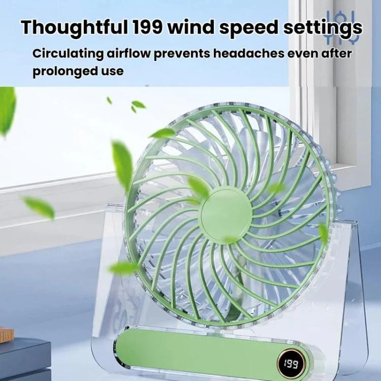JP-08 Ultra-Thin Desktop Mini Fan Quiet Transparent Digital Display Fan For Office Desk(Green) - Image 5