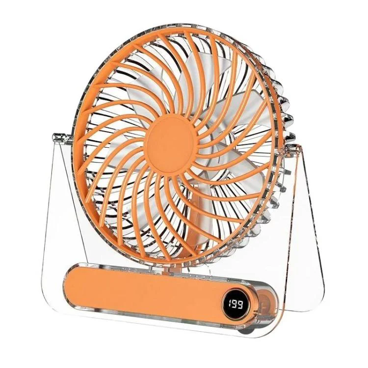 JP-08 Ultra-Thin Desktop Mini Fan Quiet Transparent Digital Display Fan For Office Desk(Orange)