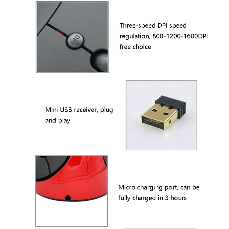 JSY-03 6 Keys Wireless Vertical Charging Mouse Ergonomic Vertical Optical Mouse(Red) - Image 5