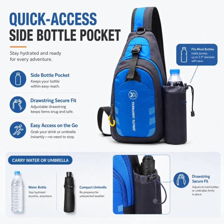 JUNLETU 1028 Outdoor Water Bottle Chest Pack Nylon Waterproof Travel Shoulder Bag(Purple) - Image 3