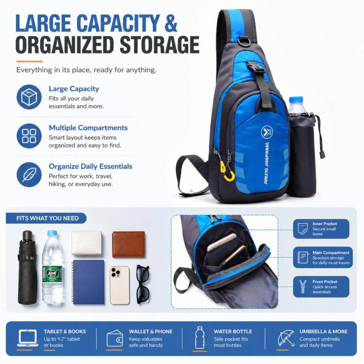 JUNLETU 1028 Outdoor Water Bottle Chest Pack Nylon Waterproof Travel Shoulder Bag(Purple) - Image 5