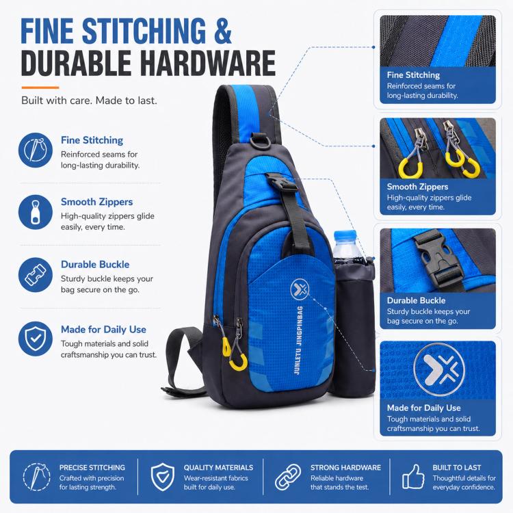 JUNLETU 1028 Outdoor Water Bottle Chest Pack Nylon Waterproof Travel Shoulder Bag(Purple) - Image 6