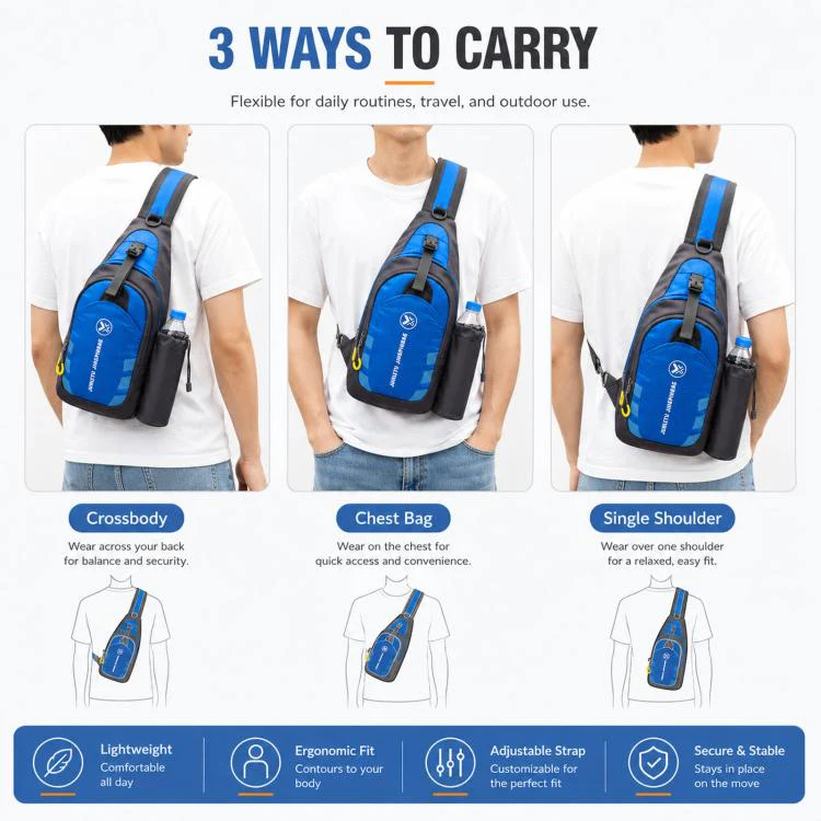 JUNLETU 1028 Outdoor Water Bottle Chest Pack Nylon Waterproof Travel Shoulder Bag(Purple) - Image 9