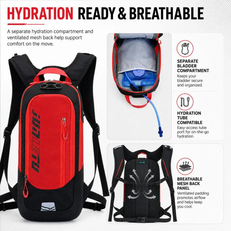 JUNLETU Hiking Trail Running Mountaineering Backpack Running Fitness Outdoor Cycling Hydration Pack(Red) - Image 6