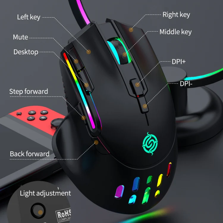 K-Snake BM520  9-button 3200DPI 2.4G RGB Wireless Dual-mode Gaming Mouse(Black) - Image 4