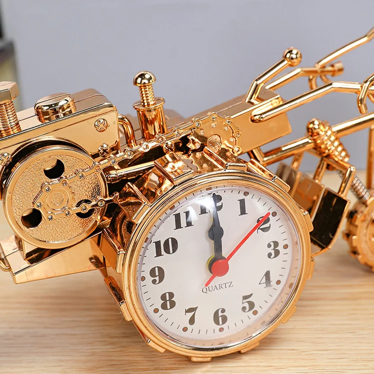 K0931 Retro Clock Ornaments Office Desk Pen Tube Tractor Model Children Toy Alarm(Golden) - Image 3