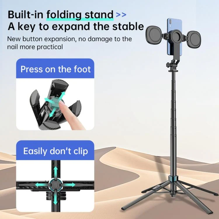 K14 1.7m Extendable Remote Control Magnetic Phone Stand Selfie Stick Tripod - Image 6