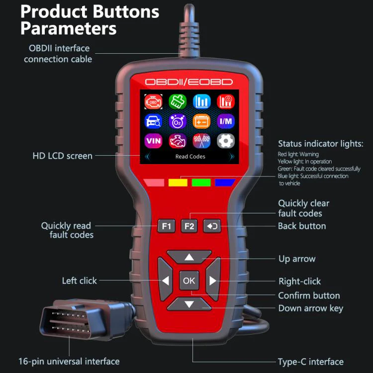 K2 Car OBDII Diagnostic Tool Smart Engine Fault Detector HUD(Black Red) - Image 12