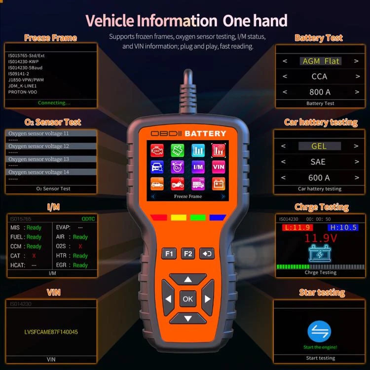 K2 Pro 2 in 1 Car OBDII Diagnostic Tool Battery Tester(Black Orange) - Image 9