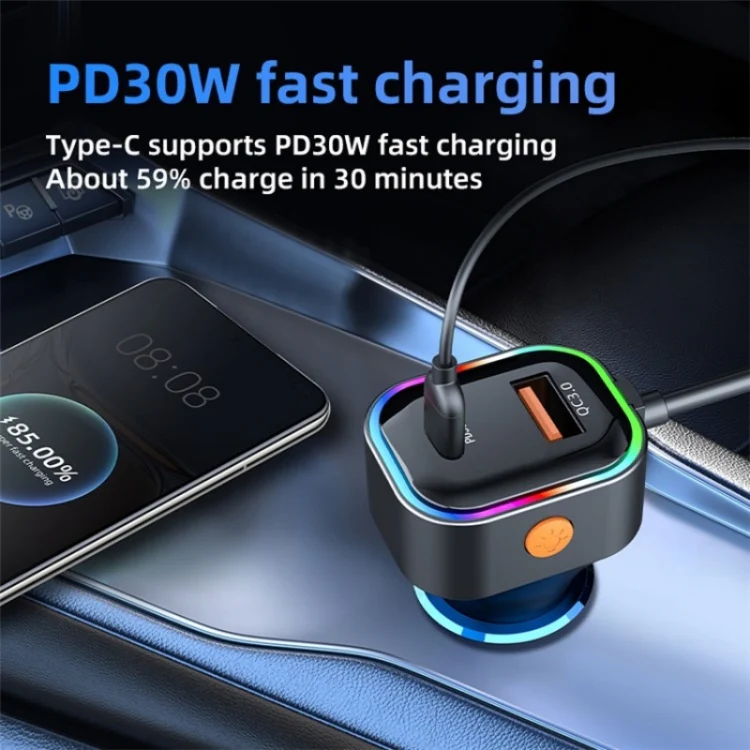 K5 3 USB Fast Charging Car Charger 66W Extension Cord Design 5 Ports Charging Adapter - Image 3