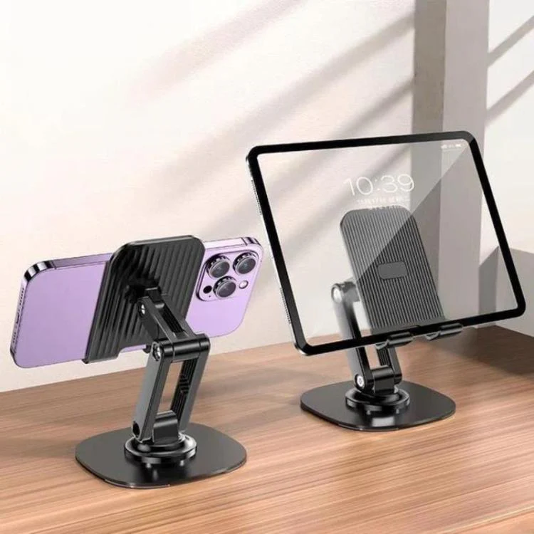 K69 2pcs 360-Degree Rotating Aluminum Alloy Phone Stand Desktop Tablet Folding Stand(Black)