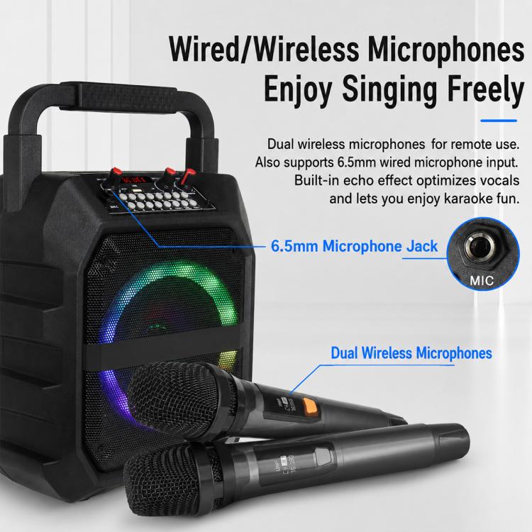 K6S Outdoor Portable Wireless Bluetooth Speaker with 2pcs Microphone(Black) - Image 3