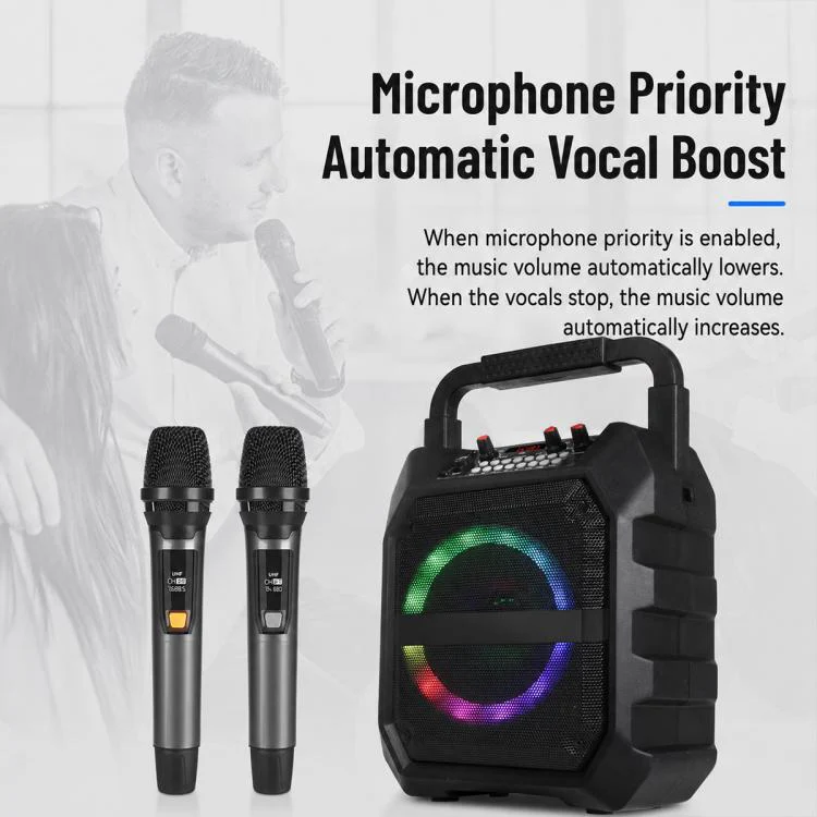K6S Outdoor Portable Wireless Bluetooth Speaker with 2pcs Microphone(Black) - Image 9