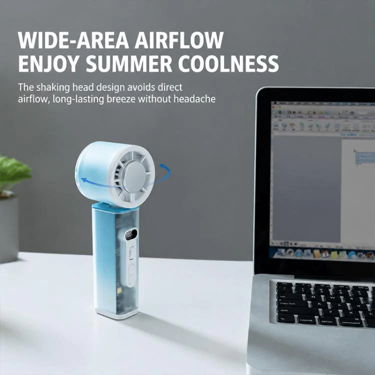 K75 Auto-Oscillating Handheld Cooling Fan with LED(Blue) - Image 7