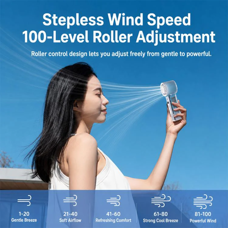 K75 Auto-Oscillating Handheld Cooling Fan with LED(Pink) - Image 9