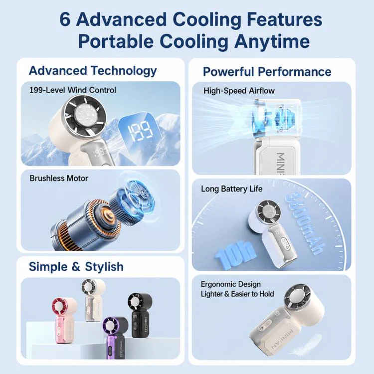 K813 Mini High Speed ??Cooling Fan with Digital Display(Black) - Image 3