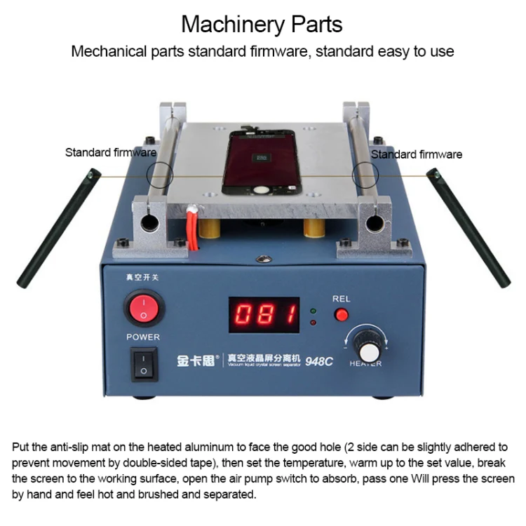 Kaisi 948C 7 inch LCD Touch Screen Separator Machine Vacuum Pump segregator, US Plug - Image 6