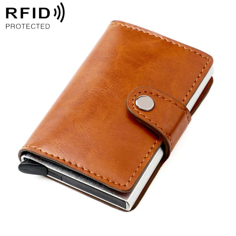 KB238 Oil Wax Texture RFID Aluminum Alloy Multi-card Wallet(Brown)