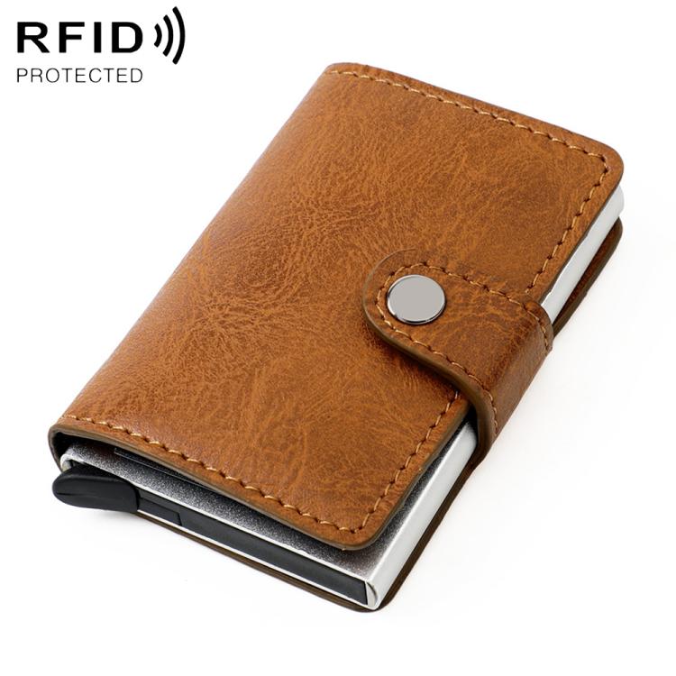 KB239 Crazy Horse Texture RFID Aluminum Alloy Multi-card Wallet(Brown)