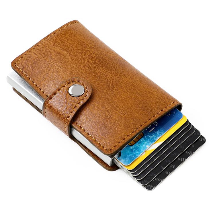 KB239 Crazy Horse Texture RFID Aluminum Alloy Multi-card Wallet(Brown) - Image 2