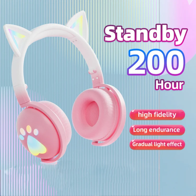 KE28 RGB Cute Cat Ears Bluetooth Wireless Music Headset with Detachable Mic(Blue) - Image 4