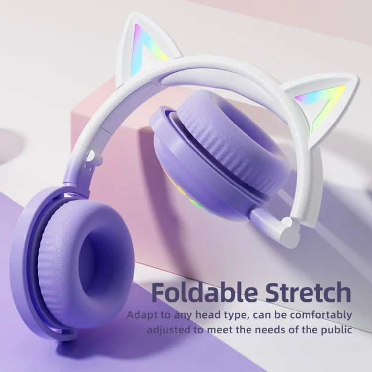 KE28 RGB Cute Cat Ears Bluetooth Wireless Music Headset with Detachable Mic(Blue) - Image 9