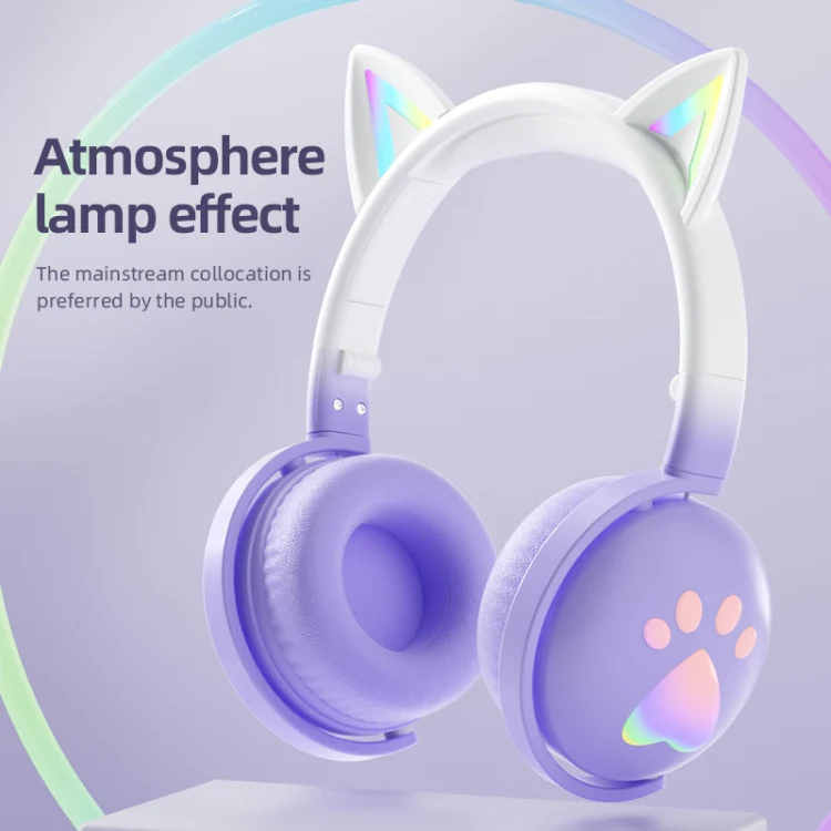 KE28 RGB Cute Cat Ears Bluetooth Wireless Music Headset with Detachable Mic(Pink) - Image 3