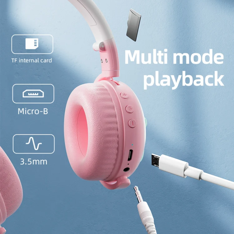 KE28 RGB Cute Cat Ears Bluetooth Wireless Music Headset with Detachable Mic(Pink) - Image 8