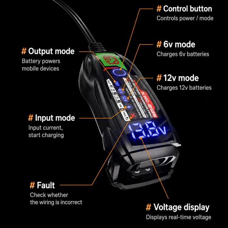 Kewig B12S 6V/12V Motorcycle Battery Charger With Digital Display Screen - Image 12
