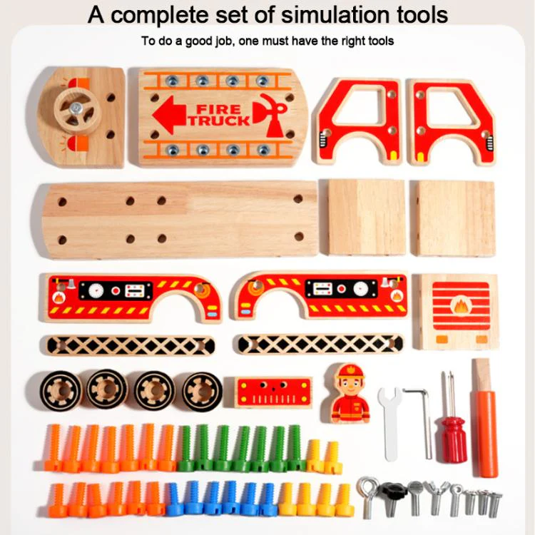 Kids Early Education Multifunctional Solid Wood Disassembly Fire Truck - Image 3
