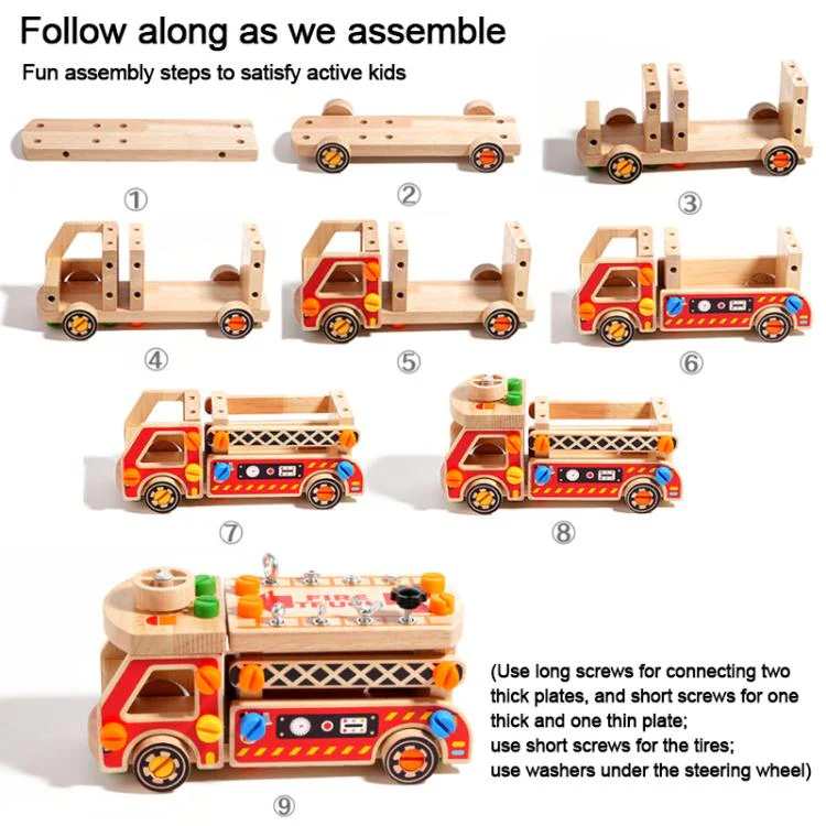 Kids Early Education Multifunctional Solid Wood Disassembly Fire Truck - Image 5