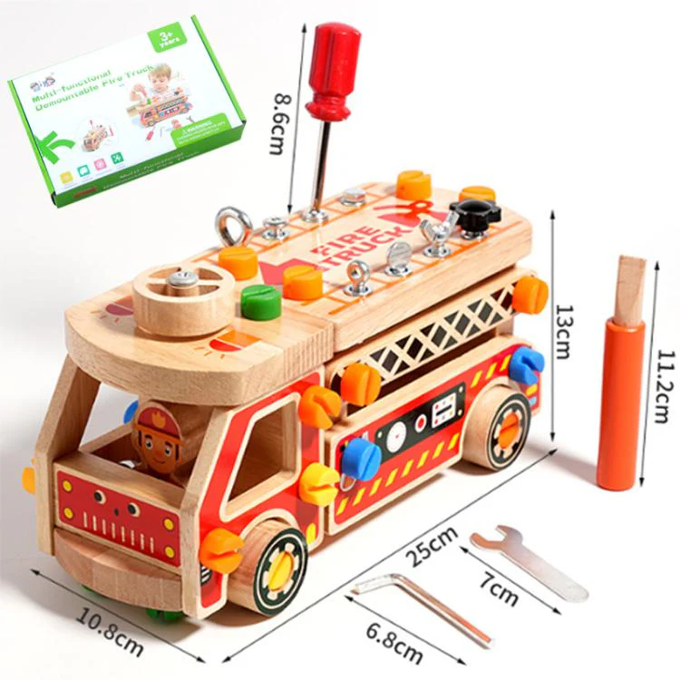 Kids Early Education Multifunctional Solid Wood Disassembly Fire Truck - Image 8