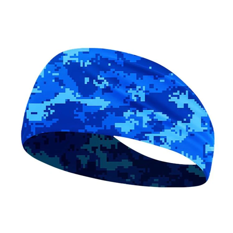 Kids Sweat-Wicking Quick-Dry Headband Milk Silk Widened Sports Running Hair Band(Camouflage Blue) - Image 2
