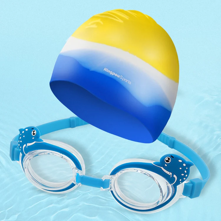 KingpouSports K9002 5 in 1 Children Anti-fog Diving Swimming Goggles + Swimming Cap + Nose Clip + Earplugs + Mirror Buckle Set(Blue Fish) - Image 6