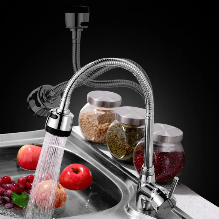 Kitchen Faucet Anti-splash Head Wash Basin Sink Universal Rotatable Faucet Full Copper Joint, Style:304 Hot & Cold+60cm Tube - Image 4