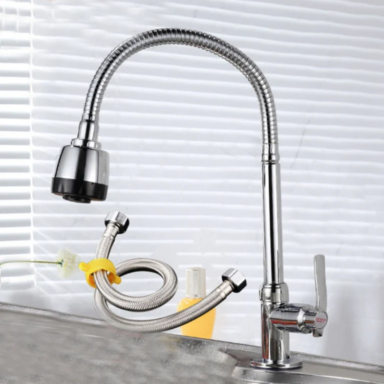 Kitchen Faucet Anti-splash Head Wash Basin Sink Universal Rotatable Faucet Full Copper Joint, Style:Cold Water+50 cm Tube
